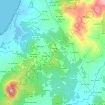 Topografische Karte O Lapido, Höhe, Relief