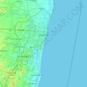 Topografische Karte Chennai, Höhe, Relief