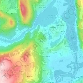 Topografische Karte Écrivieux, Höhe, Relief