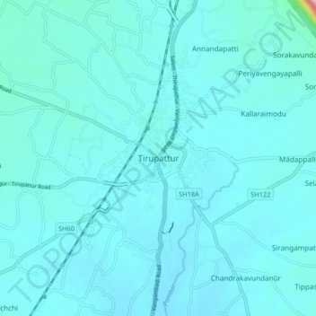 Topografische Karte Tirupattur, Höhe, Relief