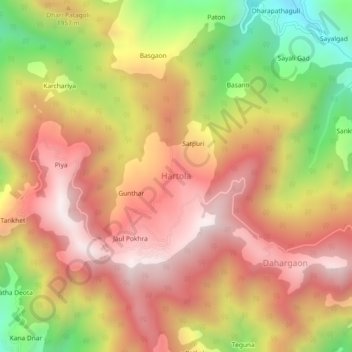 Topografische Karte Hartola, Höhe, Relief