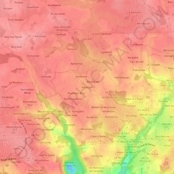 Topografische Karte Kerangall, Höhe, Relief