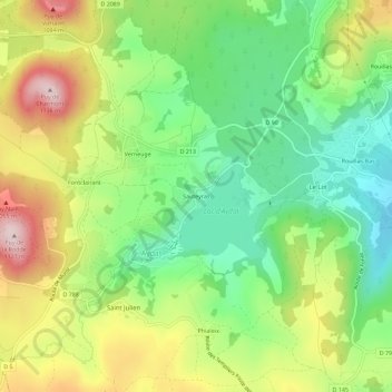 Topografische Karte Sauteyras, Höhe, Relief