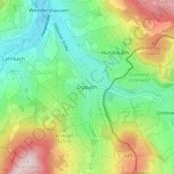 Topografische Karte Dippach, Höhe, Relief