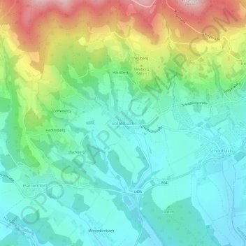 Topografische Karte Löffelbach, Höhe, Relief