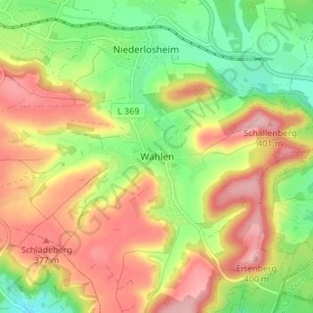 Topografische Karte Wahlen, Höhe, Relief