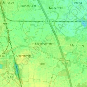 Topografische Karte Niederstimm, Höhe, Relief
