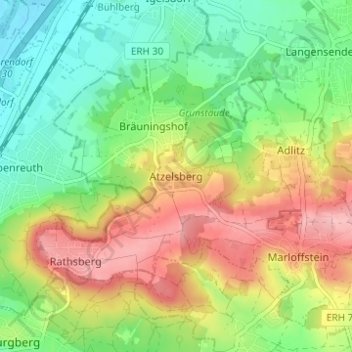 Topografische Karte Atzelsberg, Höhe, Relief