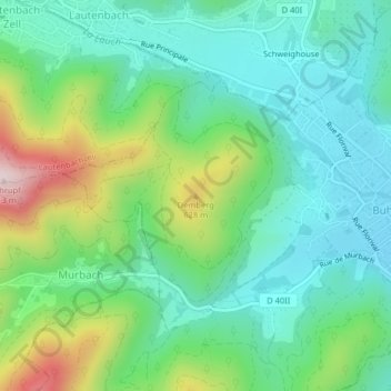 Topografische Karte Demberg, Höhe, Relief