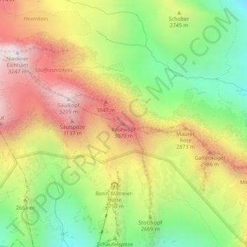 Topografische Karte Rauhkopf, Höhe, Relief