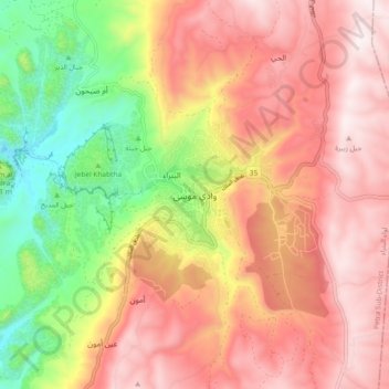 Topografische Karte Wadi Musa, Höhe, Relief