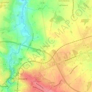 Topografische Karte Beau Soleil, Höhe, Relief