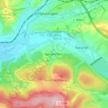 Topografische Karte Geisenhöhn, Höhe, Relief