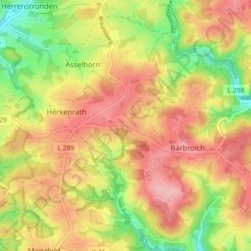 Topografische Karte Oberheide, Höhe, Relief