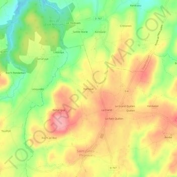 Topografische Karte Kerhoué, Höhe, Relief