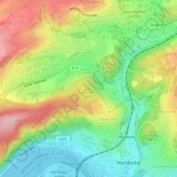 Topografische Karte Nacken, Höhe, Relief