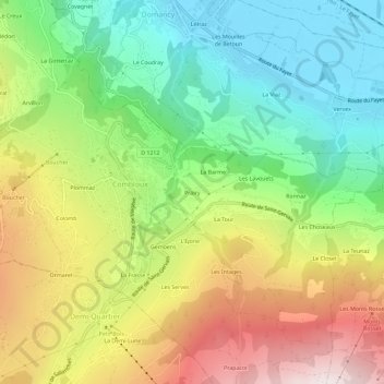 Topografische Karte Prairy, Höhe, Relief