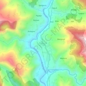 Topografische Karte Muwani, Höhe, Relief