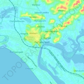 Topografische Karte Pazhayangadi, Höhe, Relief