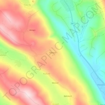 Topografische Karte Trešnica, Höhe, Relief