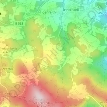 Topografische Karte Schlag, Höhe, Relief