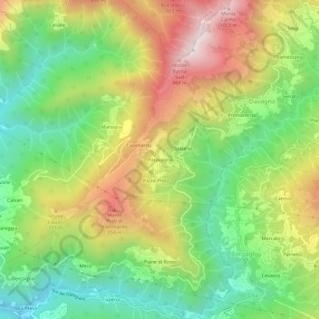 Topografische Karte Paravagna, Höhe, Relief