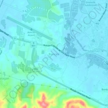 Topografische Karte Bancasi, Höhe, Relief