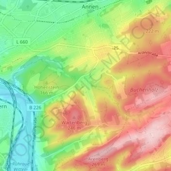 Topografische Karte Borbach, Höhe, Relief