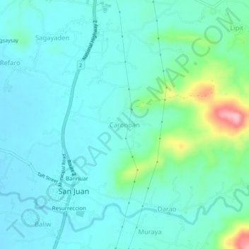 Topografische Karte Caronoan, Höhe, Relief