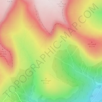 Topografische Karte Waun y Gorlan, Höhe, Relief