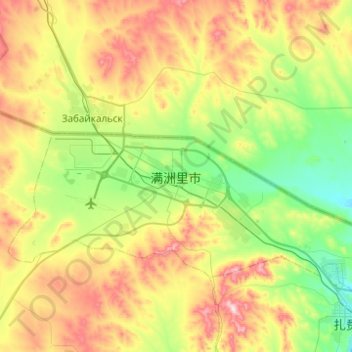 Topografische Karte Manzhouli, Höhe, Relief