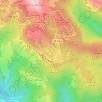 Topografische Karte Cinque Confini, Höhe, Relief