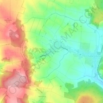Topografische Karte Oberkreuzstetten, Höhe, Relief