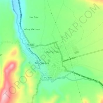 Topografische Karte Pata Pampa, Höhe, Relief