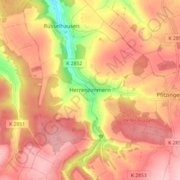 Topografische Karte Herrenzimmern, Höhe, Relief