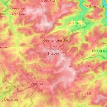 Topografische Karte Halver, Höhe, Relief