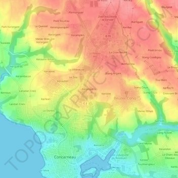 Topografische Karte Kerampéru, Höhe, Relief