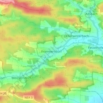Topografische Karte Frimmersdorf, Höhe, Relief