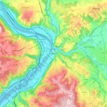Topografische Karte Vienne, Höhe, Relief
