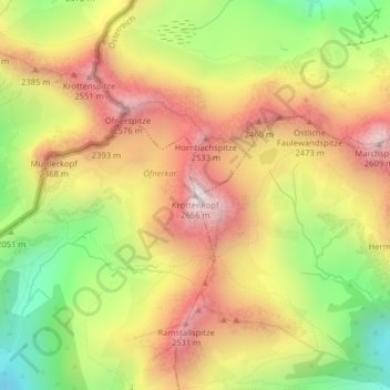 Topografische Karte Krottenkopf, Höhe, Relief