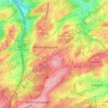 Topografische Karte Leveringhausen, Höhe, Relief