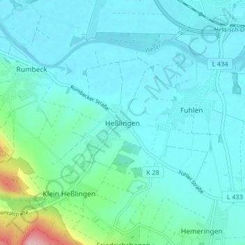 Topografische Karte Heßlingen, Höhe, Relief