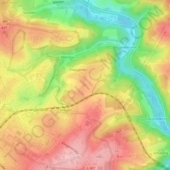 Topografische Karte Theegartener Kopf, Höhe, Relief