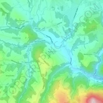 Topografische Karte Buchberg, Höhe, Relief