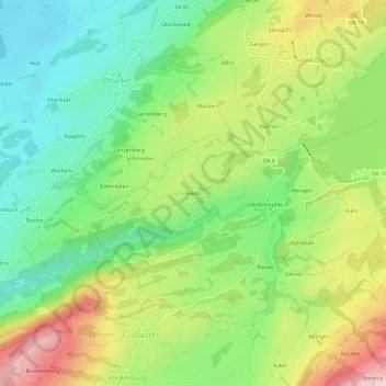 Topografische Karte Riedis, Höhe, Relief