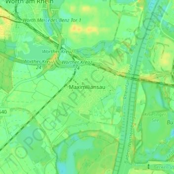 Topografische Karte Maximiliansau, Höhe, Relief