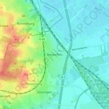 Topografische Karte Meckelfeld, Höhe, Relief