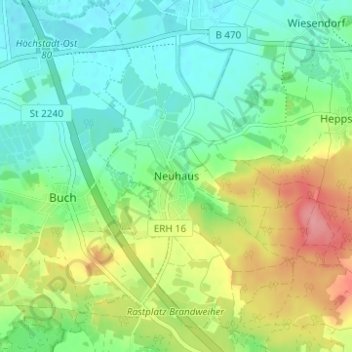 Topografische Karte Neuhaus, Höhe, Relief