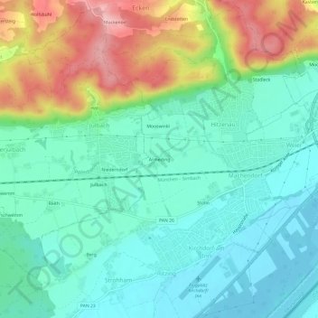 Topografische Karte Armeding, Höhe, Relief