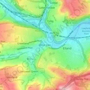 Topografische Karte West Vale, Höhe, Relief